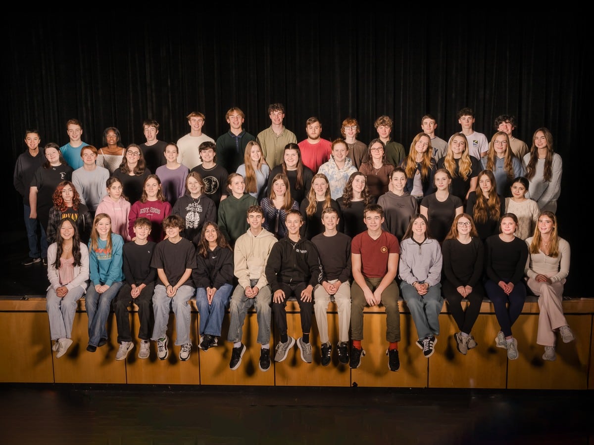 The cast of "Hello, Dolly!" on the Lyme-Old Lyme High School stage