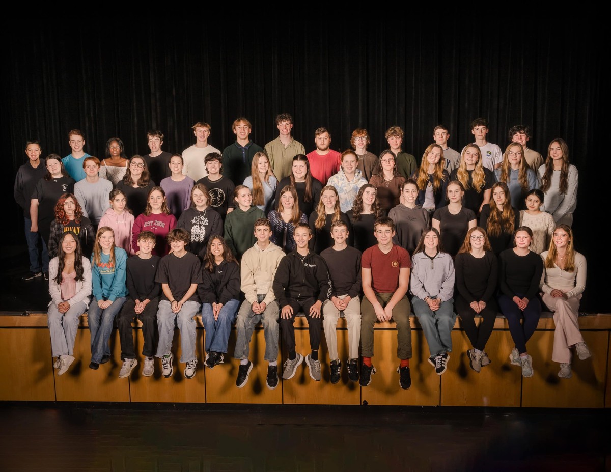The cast of "Hello, Dolly!" on the Lyme-Old Lyme High School stage