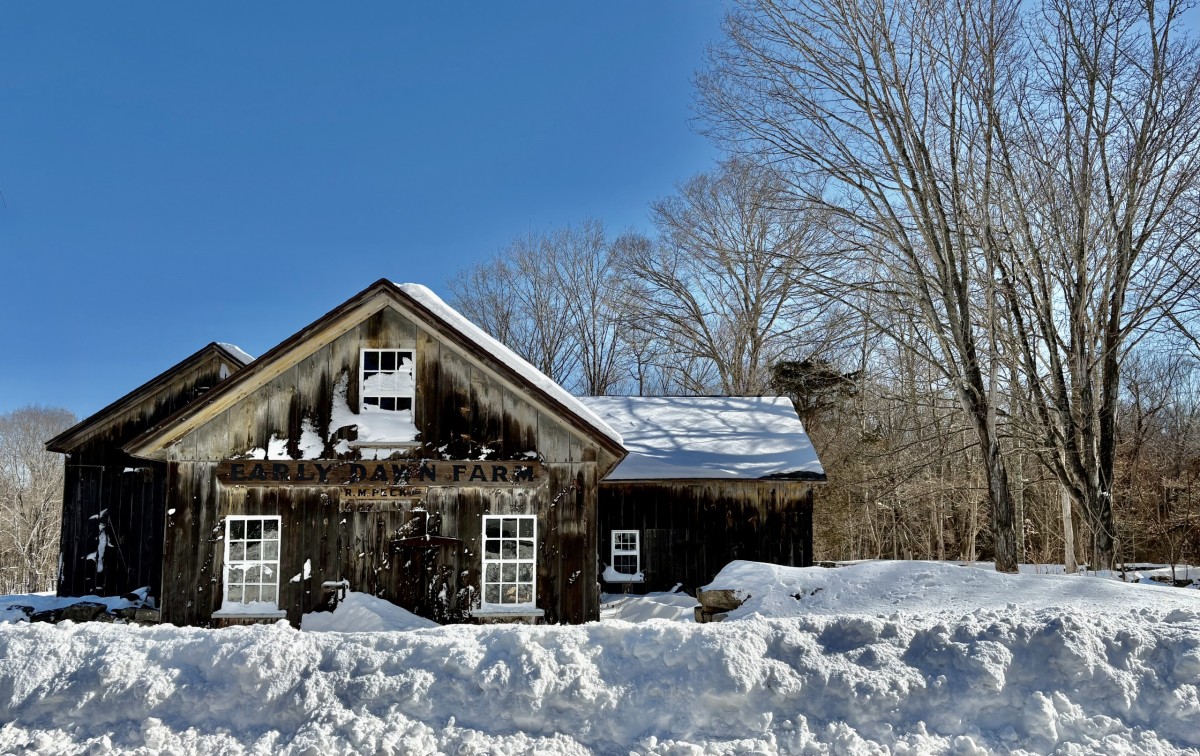 Snow piles up in front of Early Dawn Farm