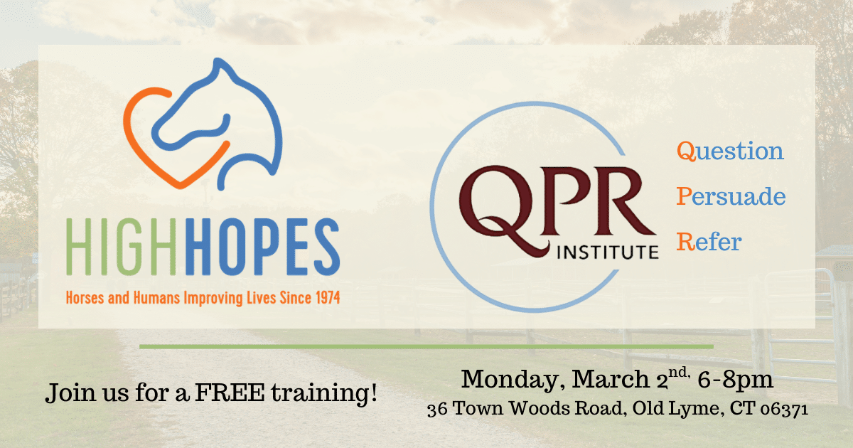 Flyer includes High Hopes and QPR Institute logos with event details