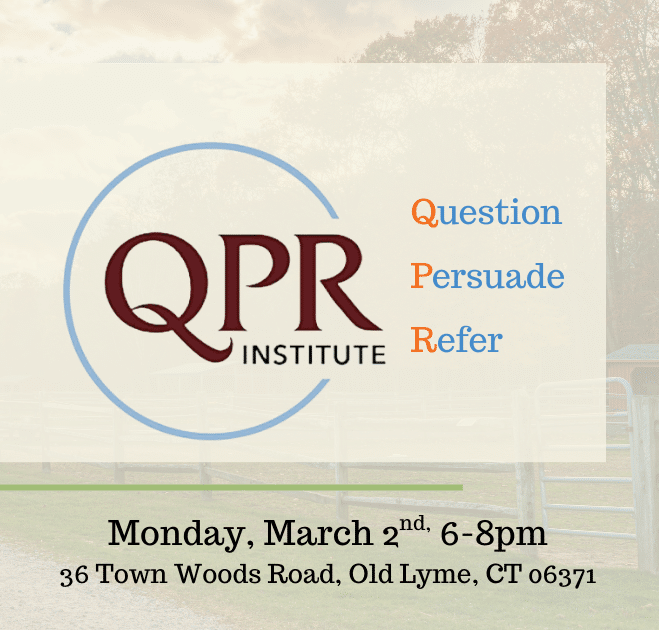 Segment of promotional flyer with QPR institute logo and time/date/location.