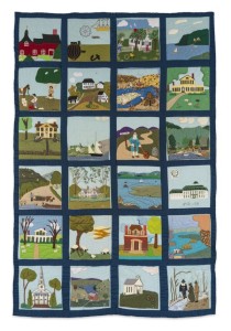 The quilt has 24 squares with scenes from the area throughout history.
