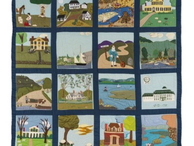 The quilt has 24 squares with scenes from the area throughout history.