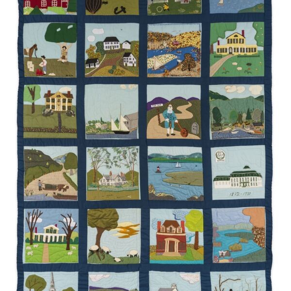 The quilt has 24 squares with scenes from the area throughout history.
