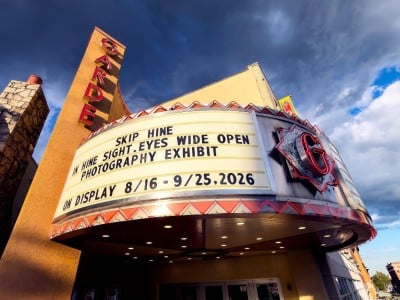 movie marquis advertising a photography exhibition
